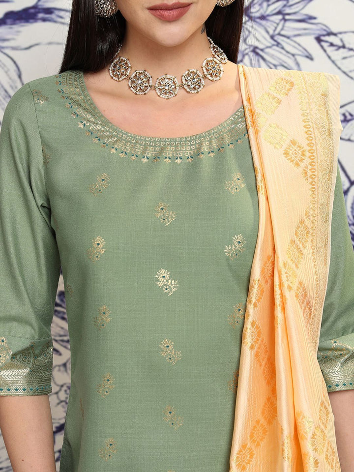 Vishudh Ethnic Motifs Woven Design Straight Kurta & Palazzos With Dupatta