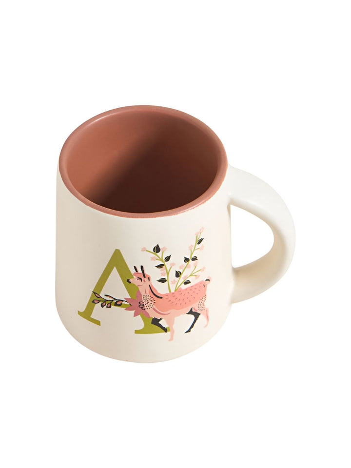 Chumbak Off White & Pink Printed Ceramic Glossy Mug 300