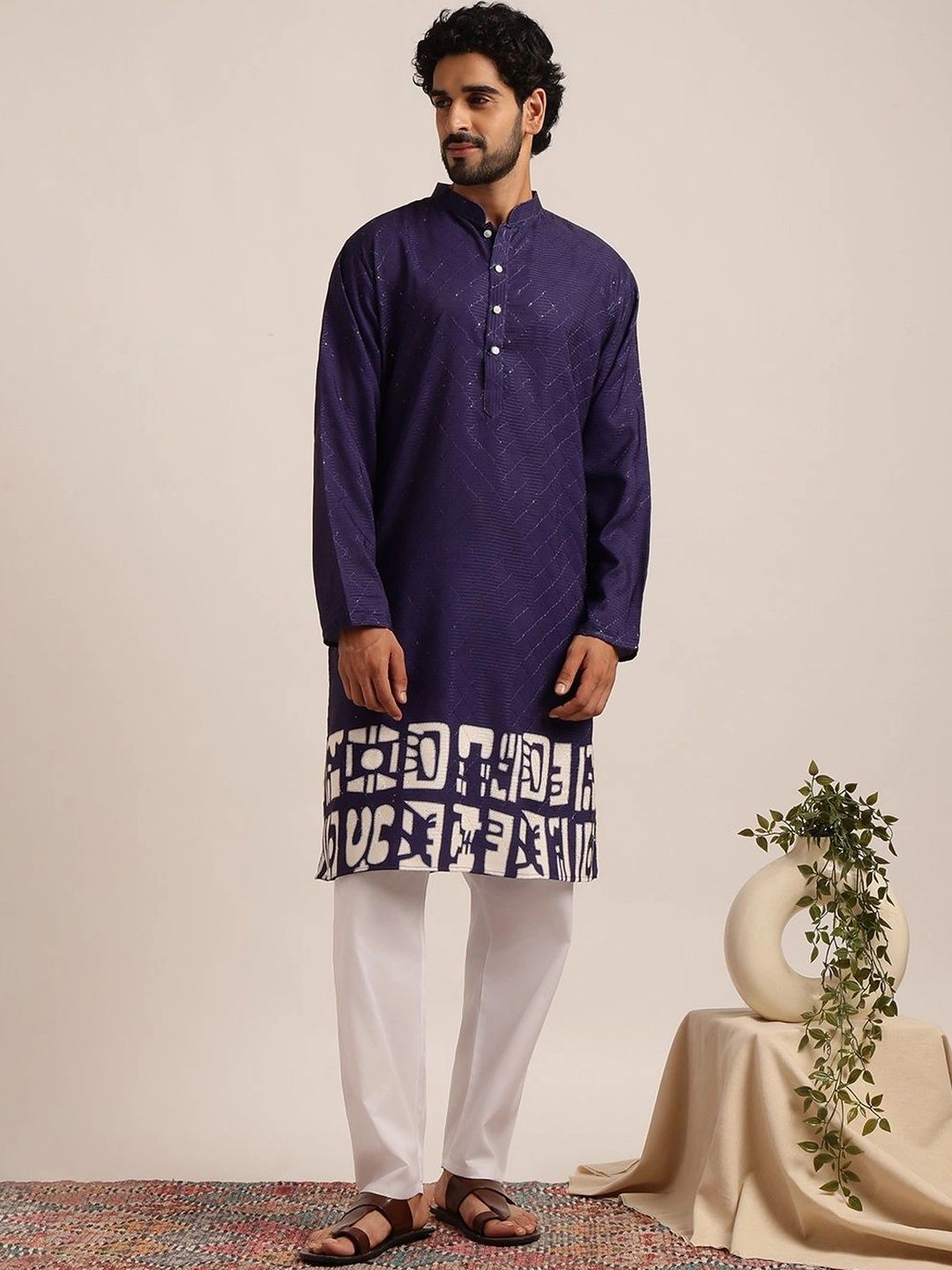 Anouk Men Geometric Printed Indie Prints Kurta