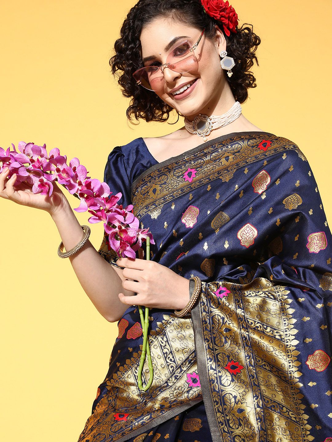 Saree mall Ethnic Motifs Saree With Woven Design Border