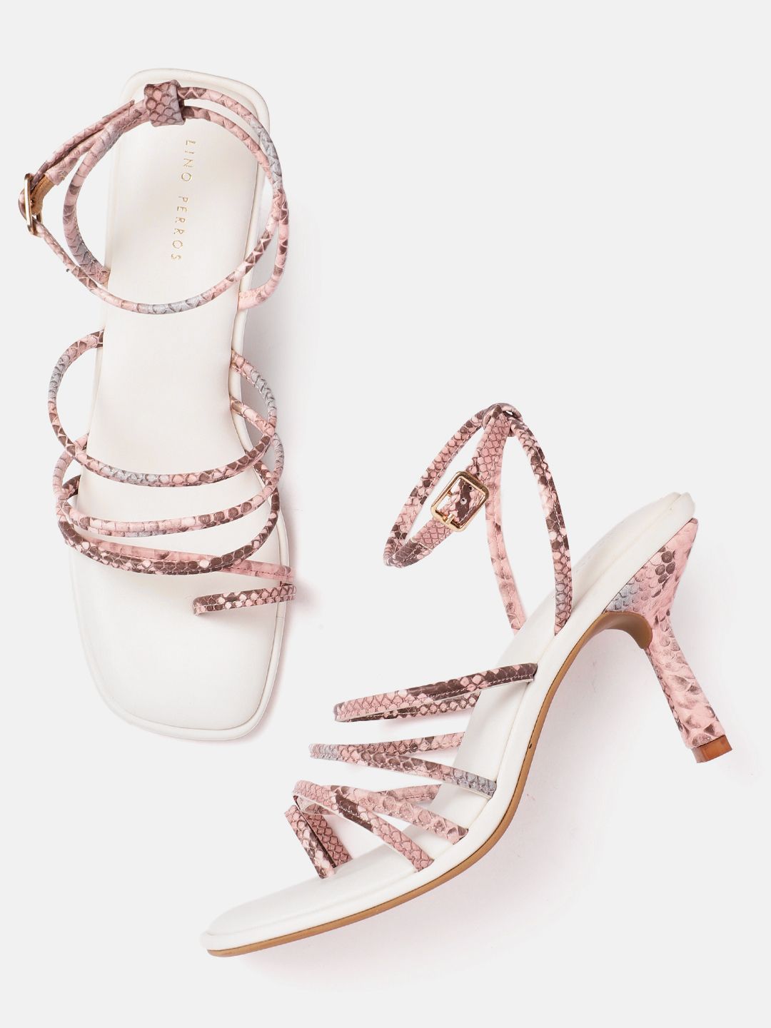 Lino Perros Snakeskin Print Strappy Slim Heels