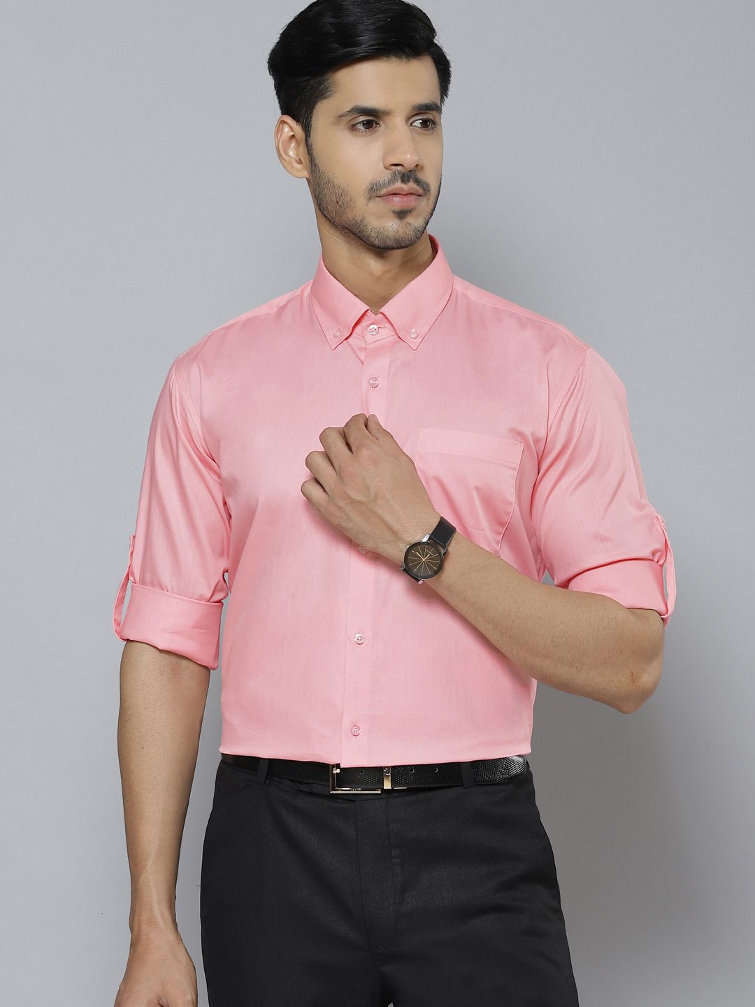 DENNISON Men Peach-Coloured Smart Slim Fit Water Repellent Shirt