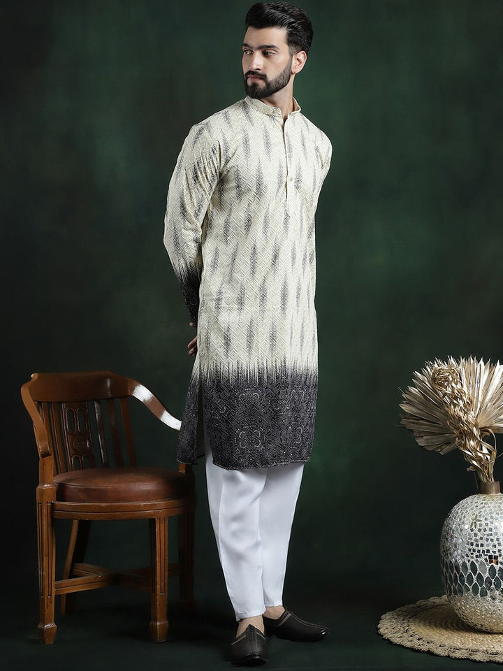 SOJANYA LUXE Floral Sulam Kurta Kapas Tulen Biasa dengan Pijama