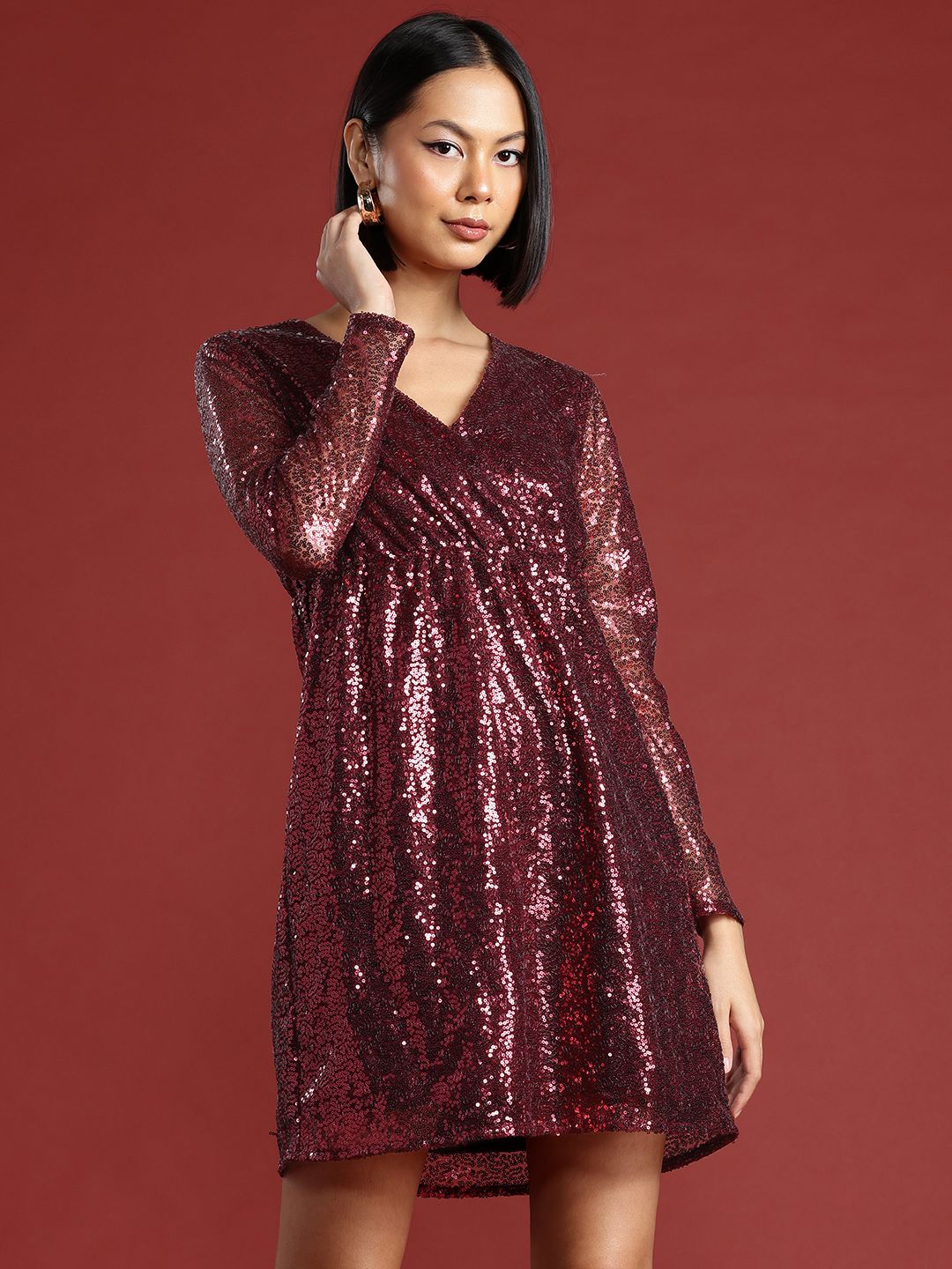all about you Sequin Embellished Wrap Style Empire Dress