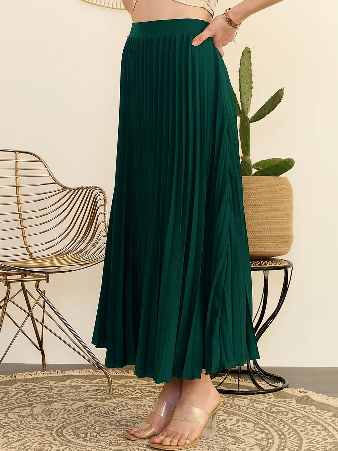 Berrylush Women High Rise Accordion Pleated Midi A-line Skirts