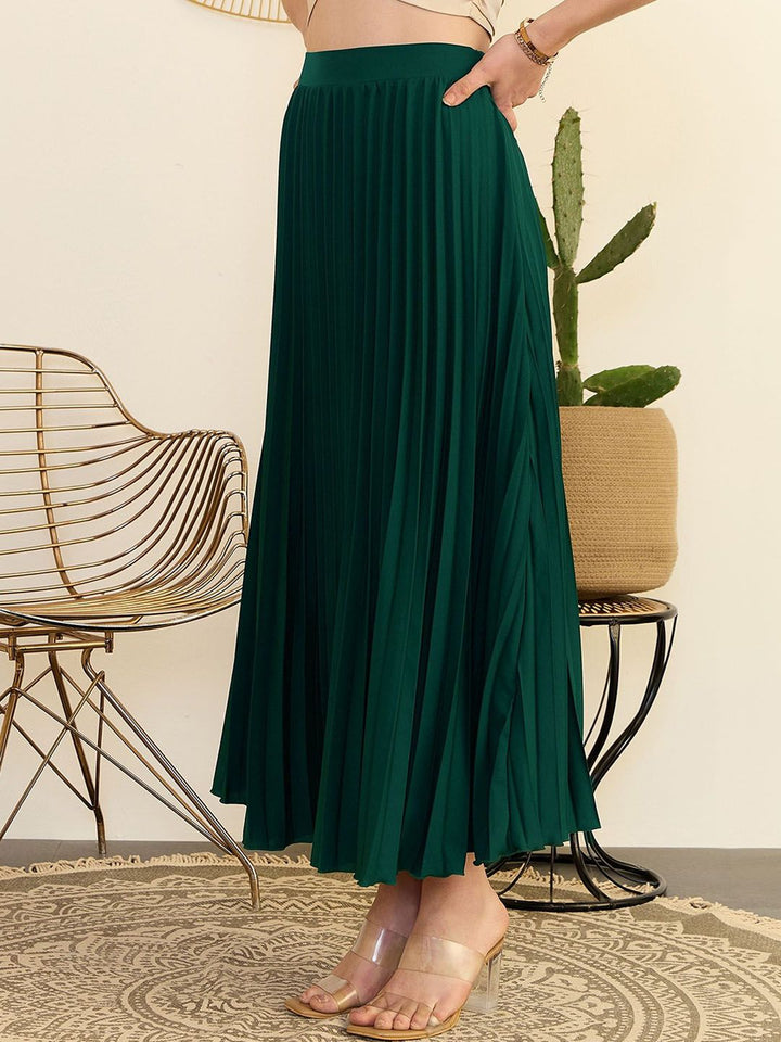 Berrylush Women High Rise Accordion Pleated Midi A-line Skirts