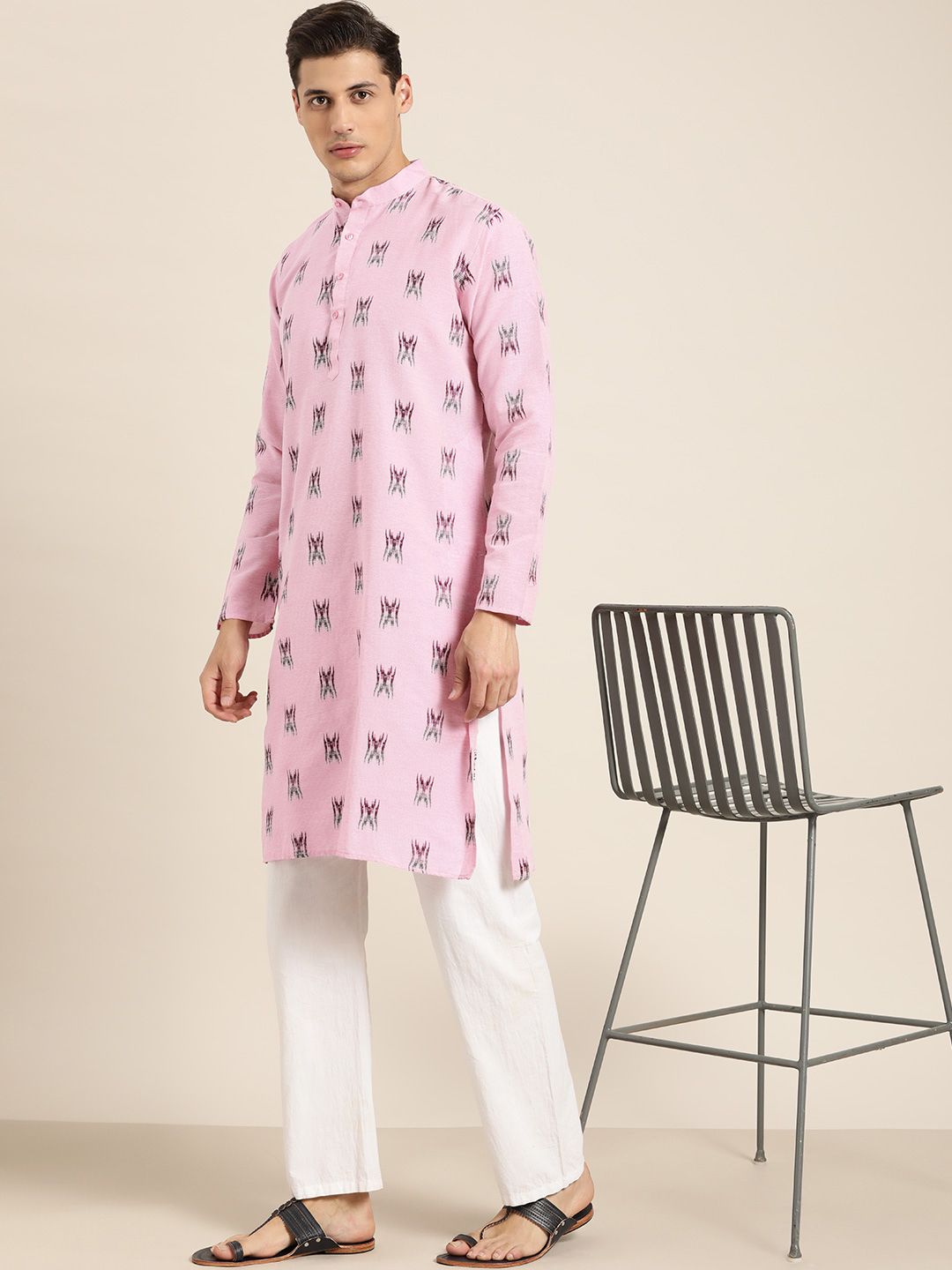 SOJANYA Men Pink & Black Printed Kurta