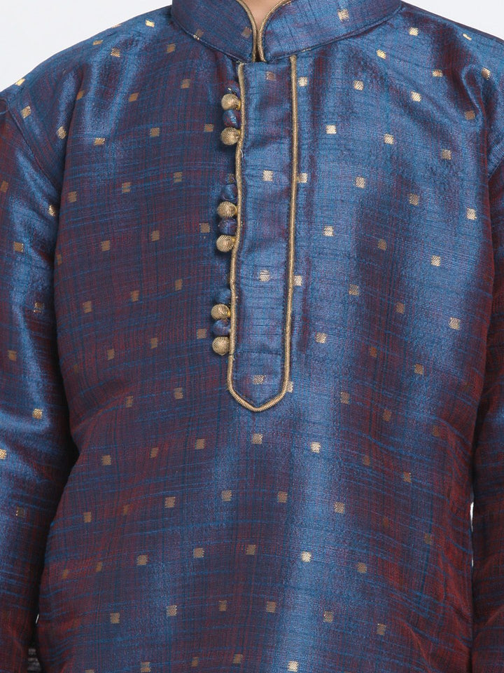 VASTRAMAY Boys Navy Blue & Beige Self Design Kurta with Dhoti Pants