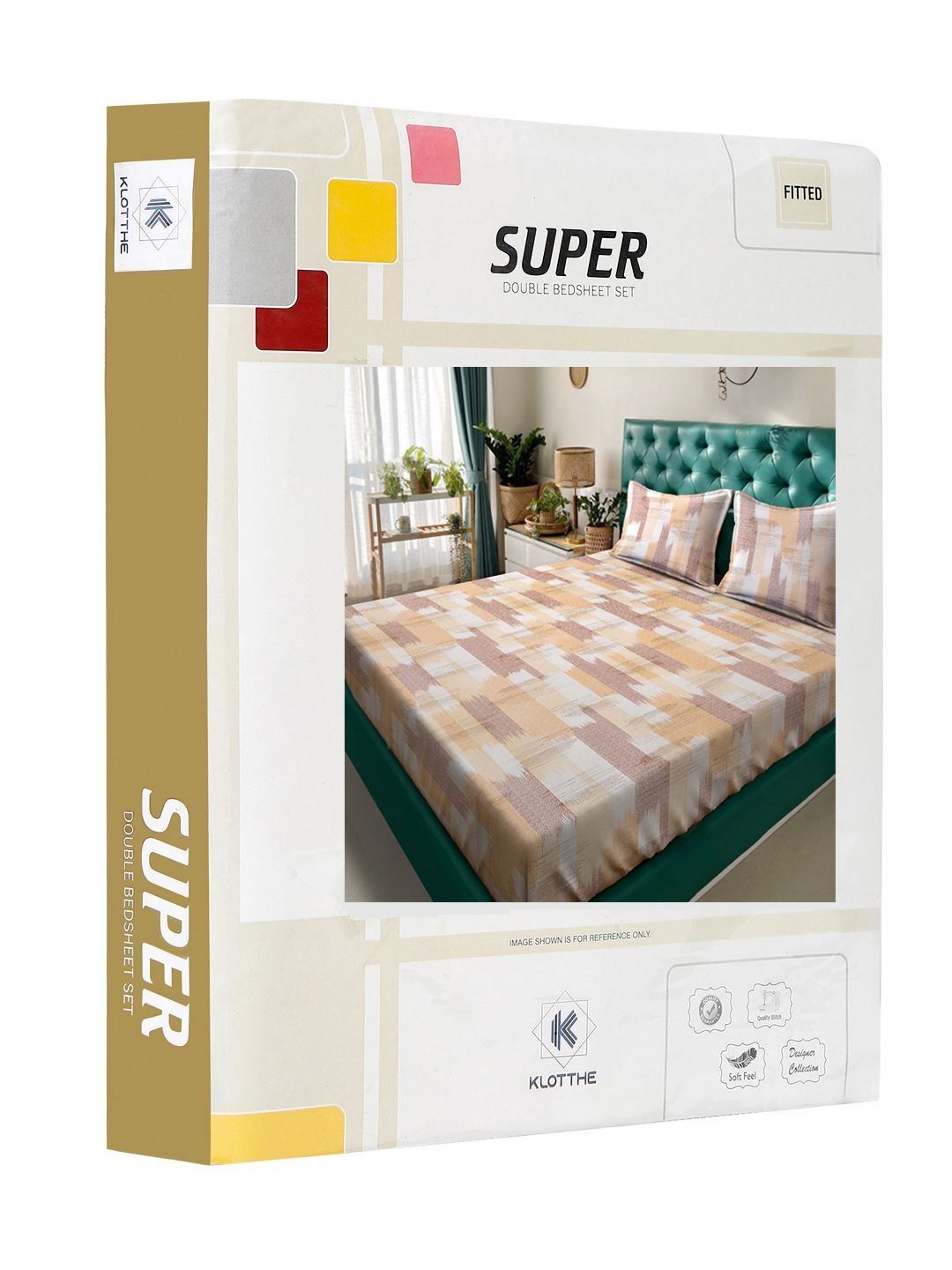 KLOTTHE Bercetak Warna Oren 400TC Kapas Tulen Dilengkapi Set Cadar Double King