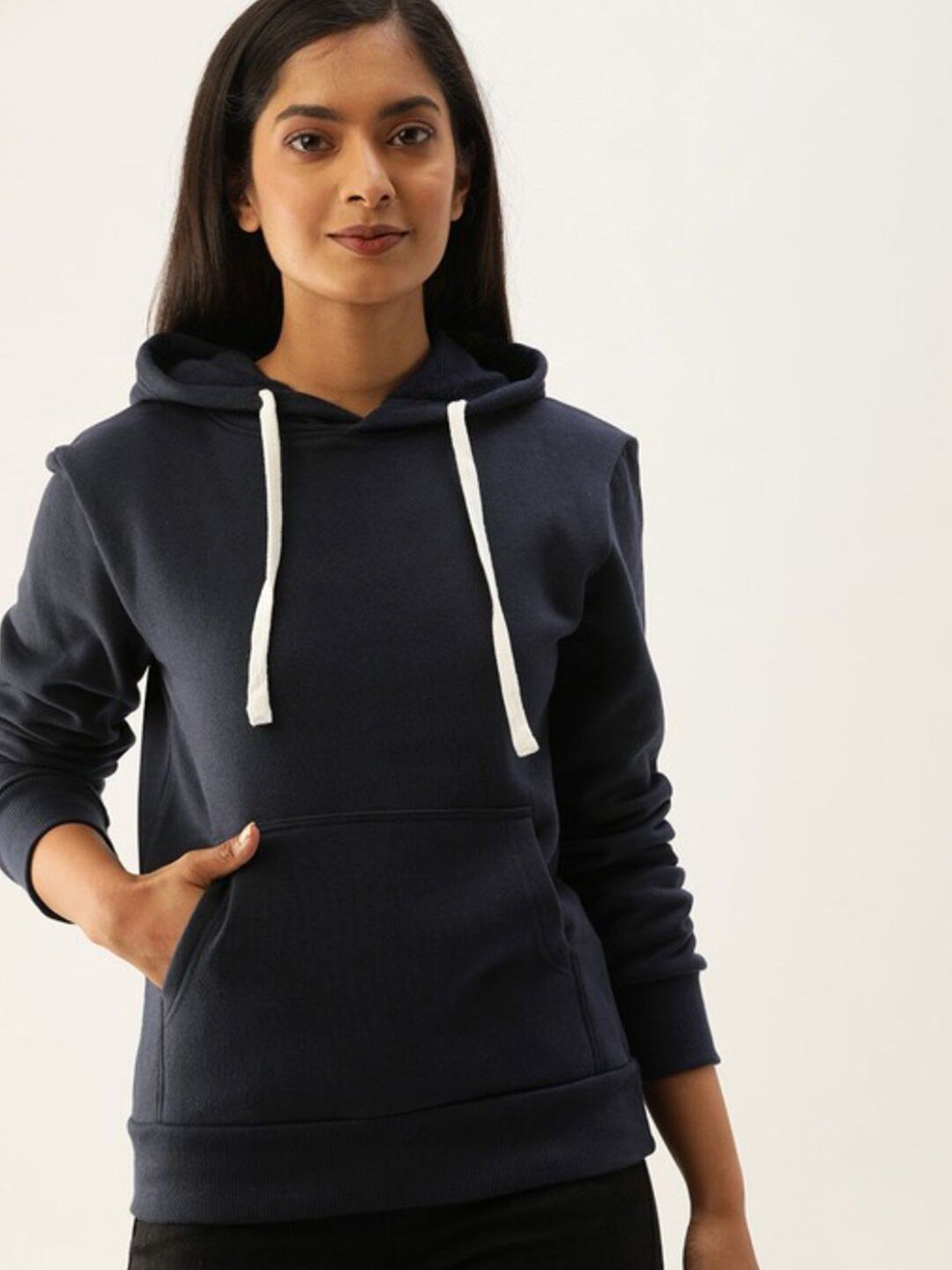 Campus Sutra Women Navy Blue Hooded Sweatshirt