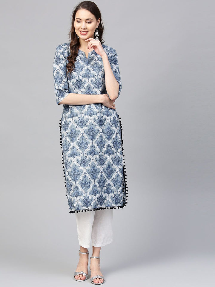 SOJANYA Women Blue Printed Straight Kurta