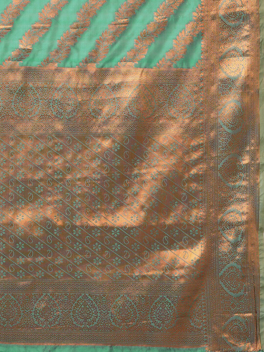 Saree mall Teal & Gold-Toned Woven Design Zari Silk Blend Banarasi Sarees