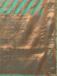 Saree mall Teal & Gold-Toned Woven Design Zari Silk Blend Banarasi Sarees