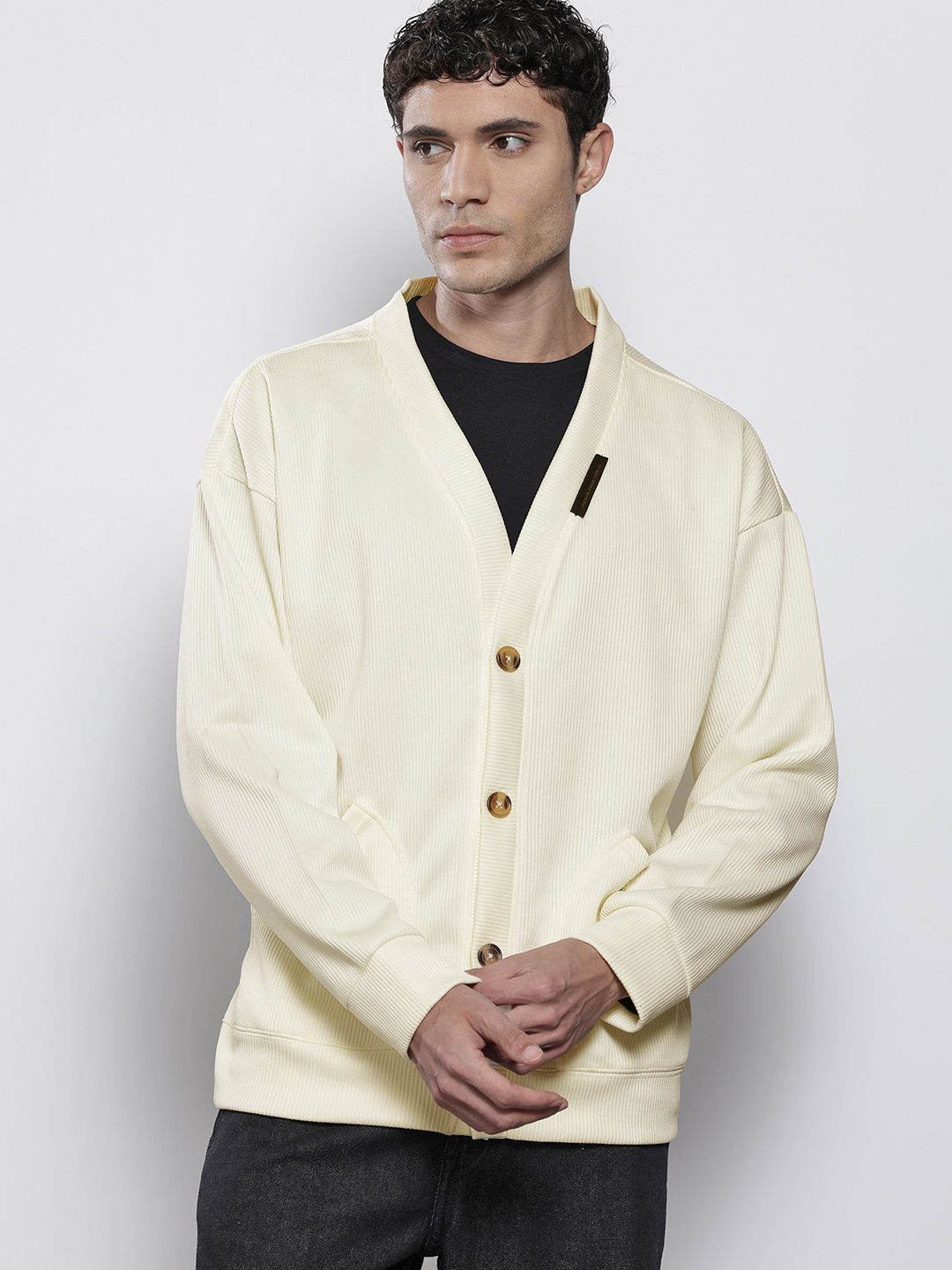 The Indian Garage Co Self Design Drop-Shoulder Open-Front Sweatshirt