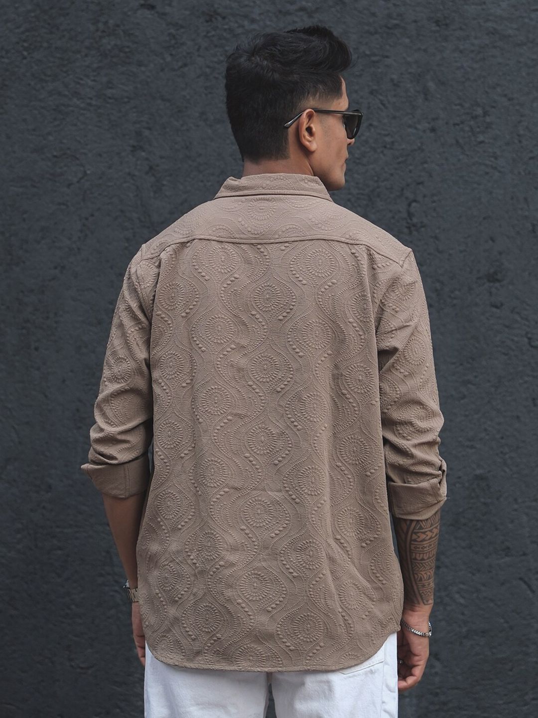 Powerlook India Slim Floral Self Design Spread Collar Casual Shirt