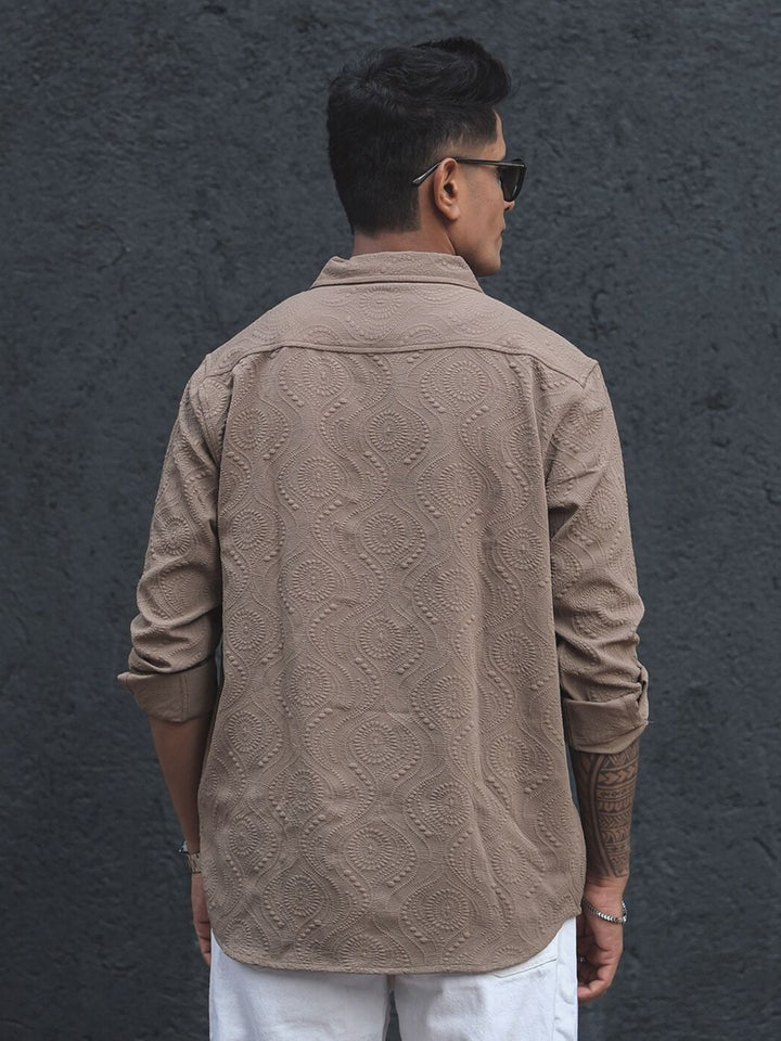 Powerlook India Slim Floral Self Design Spread Collar Casual Shirt