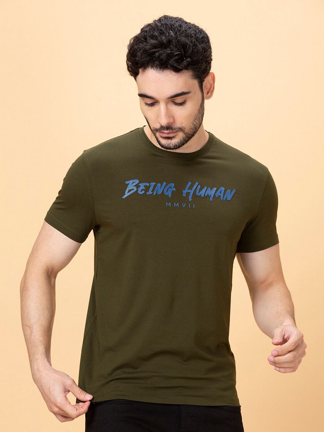 Being Human Typography Printed Round Neck Short Sleeves Cotton Regular Fit T-shirt
