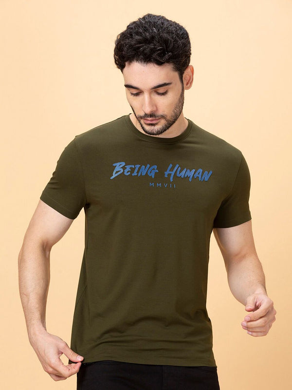 Being Human Typography Printed Round Neck Short Sleeves Cotton Regular Fit T-shirt