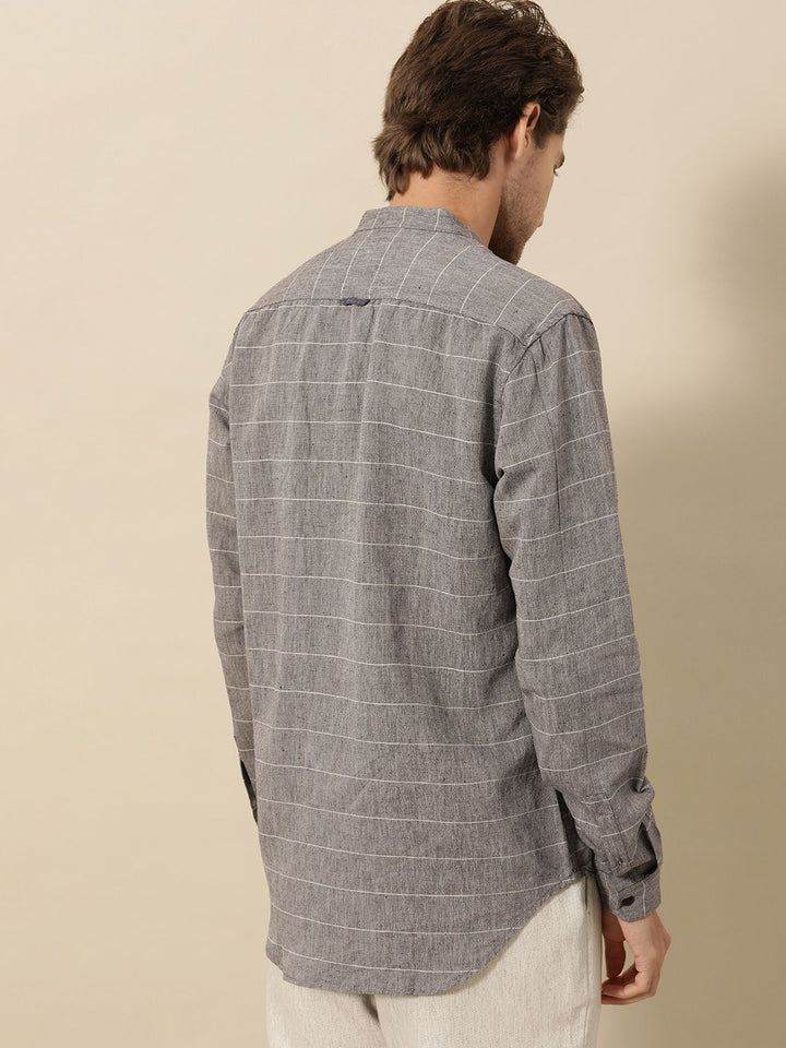Mr Bowerbird Men Grey Tailored Fit Horizontal Stripes Casual Shirt