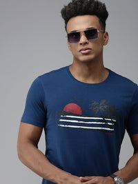SPYKAR Graphic Print Round Neck Knitted Pure Cotton Slim Fit T-shirt