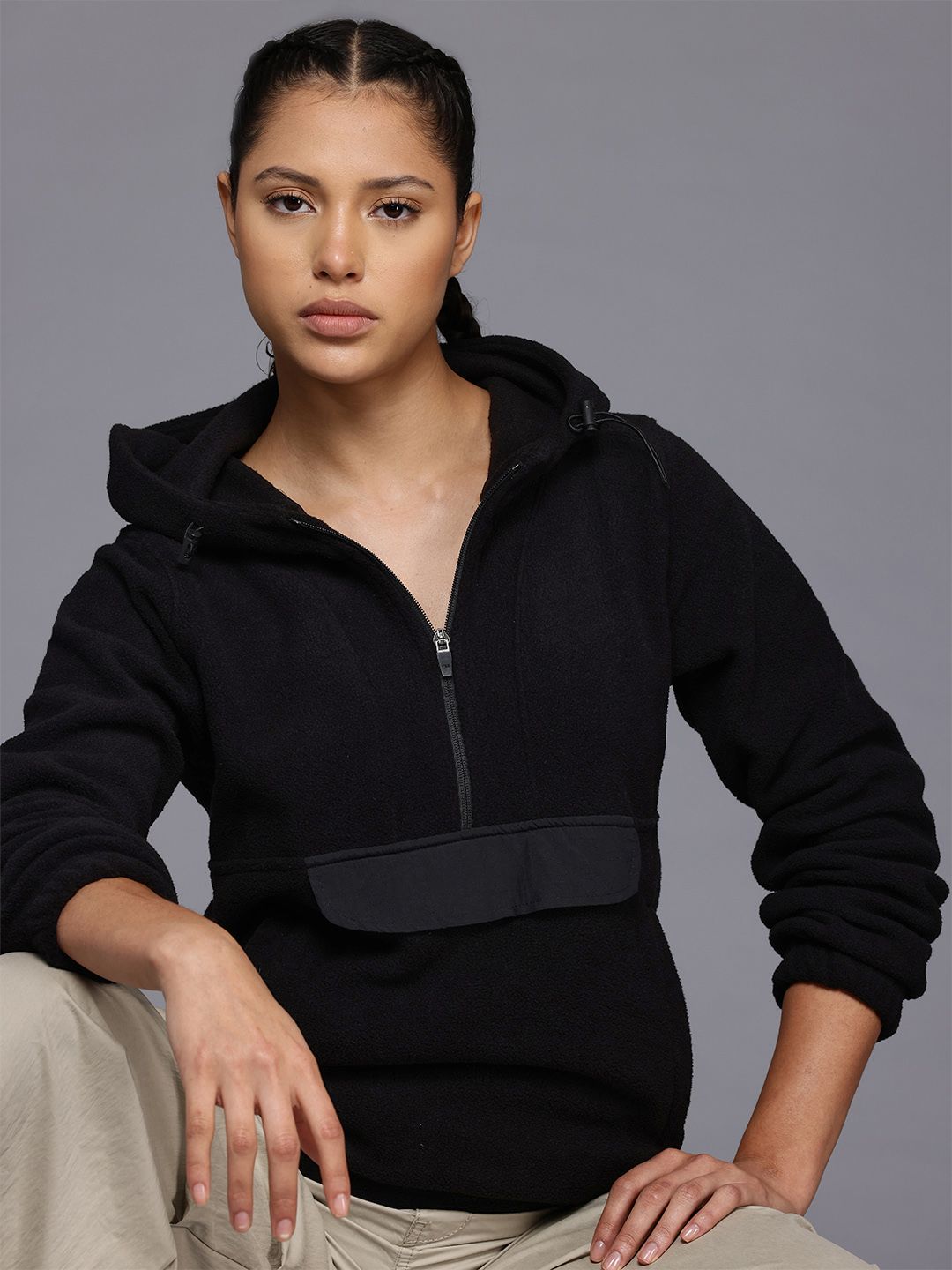 HRX by Hrithik Roshan Hooded Half-Zipper Sweatshirt