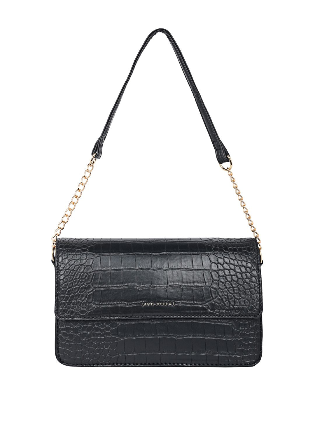 Lino Perros Croc Textured Structured Shoulder Bag
