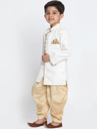 VASTRAMAY Boys Mandarin Collar Jute Cotton Sherwani Set