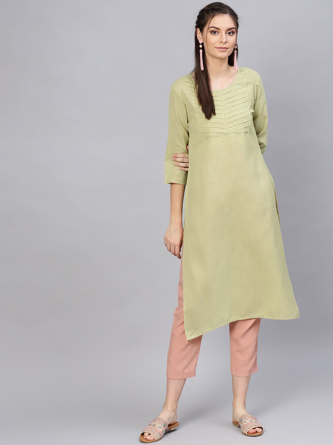 SOJANYA Kurta Lurus Pepejal Hijau Wanita