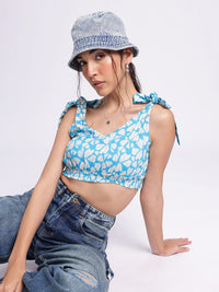 DressBerry Floral Frenzy Tie-Up Detail Smocked Crop Top