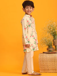 VASTRAMAY Boys Floral Printed Mandarin Collar Kurta With Pyjamas