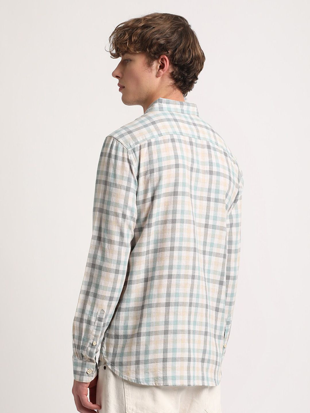 THE BEAR HOUSE Tartan Checks Slim Fit Cotton Linen Casual Shirt