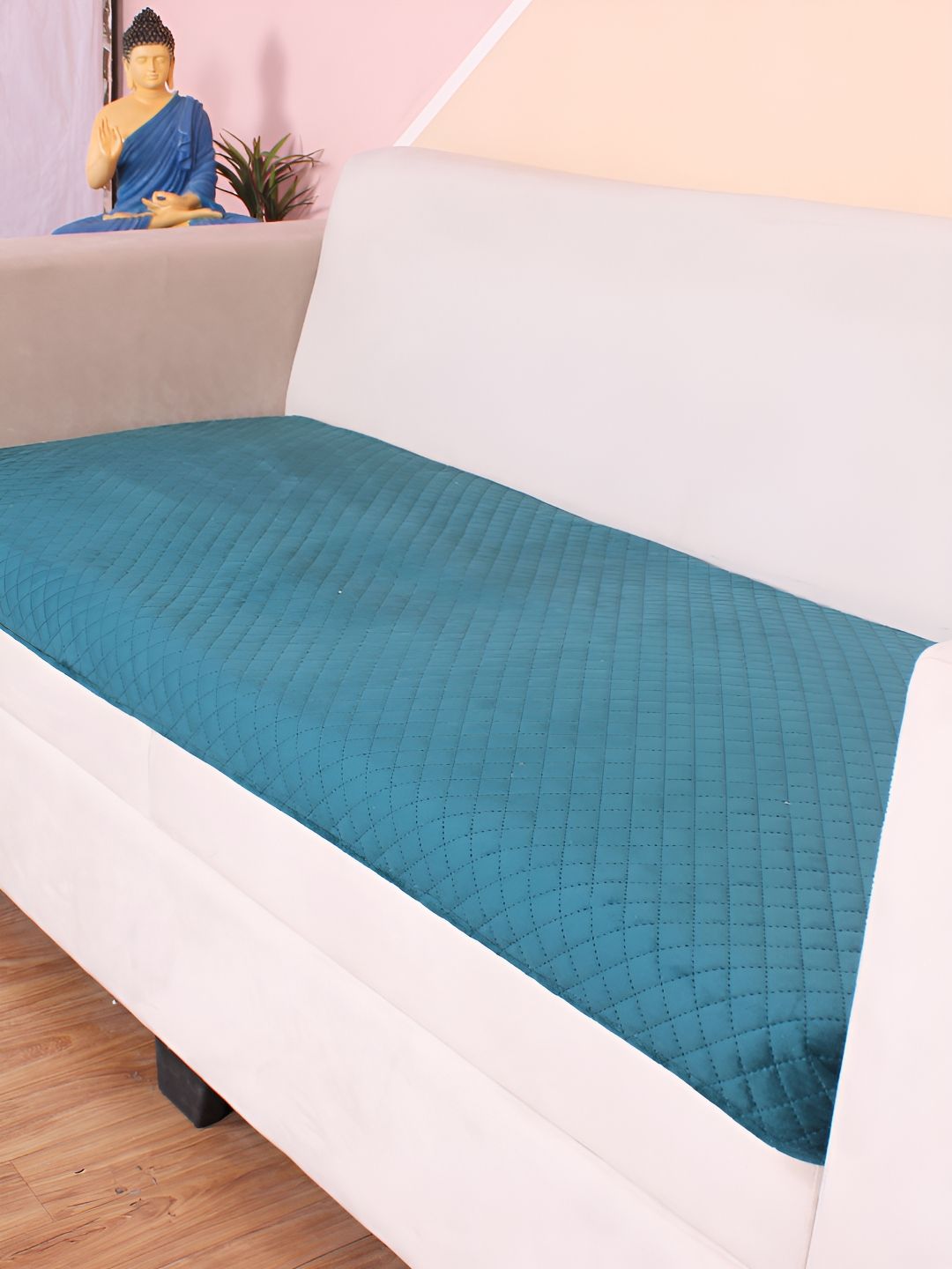 STITCHNEST Green Self Design 3 Seater Sofa Cover