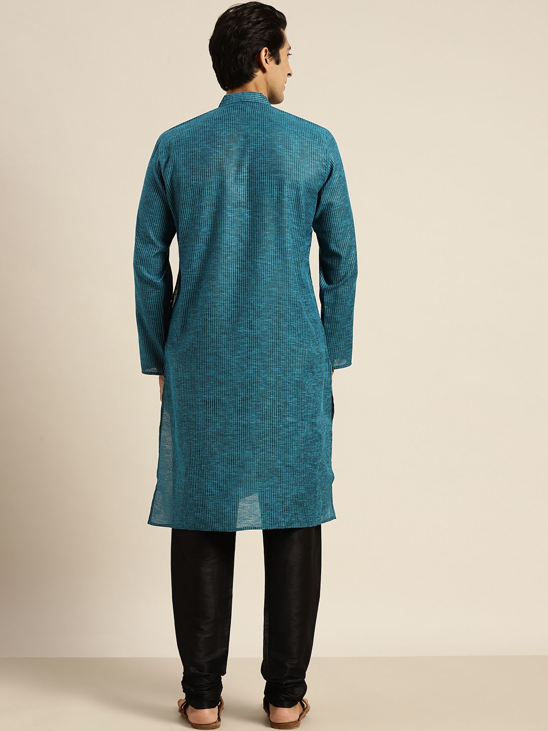 SOJANYA Lelaki Teal Blue Pure Cotton Striped Kurta