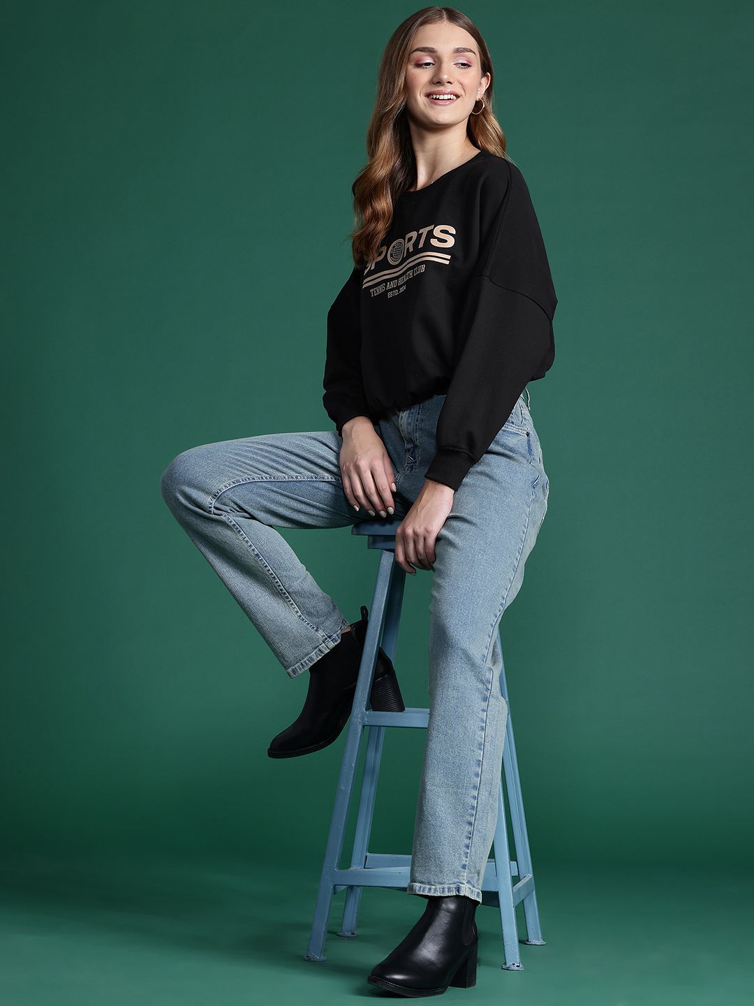 DressBerry Printed Cinched Waist Sweatshirt