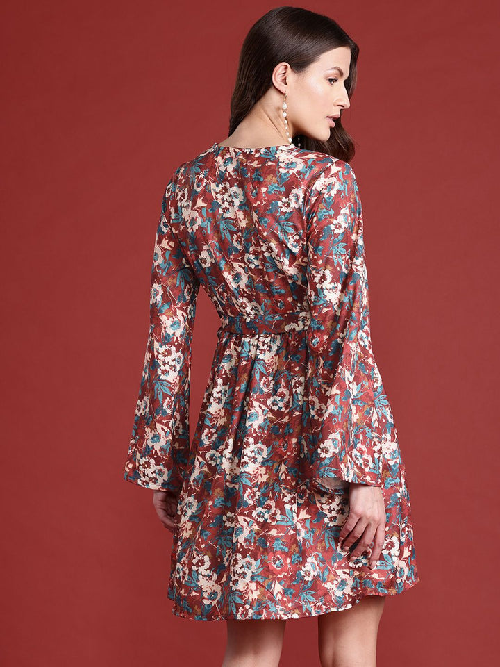 all about you Floral Printed Puff Sleeves Wrap Dress
