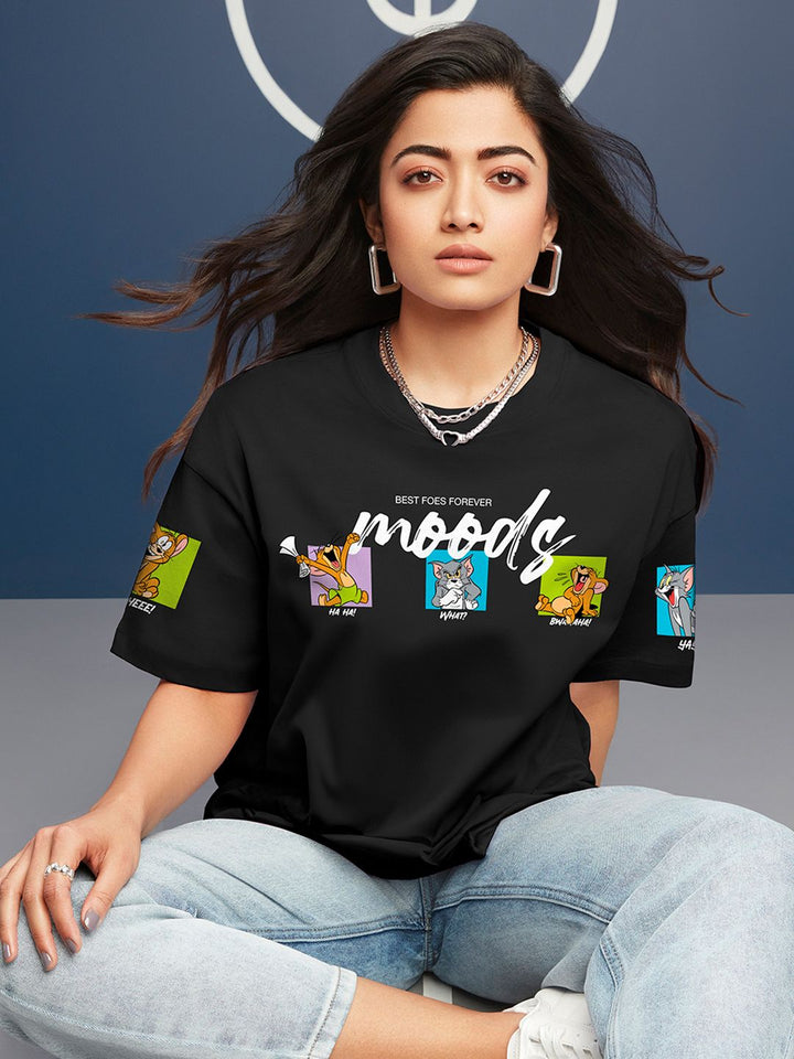 Bewakoof x Official Tom & Jerry Merchandise Friends & Feelings Print Oversized T-shirt