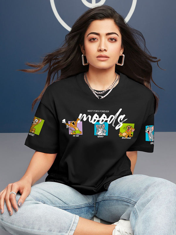 Bewakoof x Official Tom & Jerry Merchandise Friends & Feelings Print Oversized T-shirt