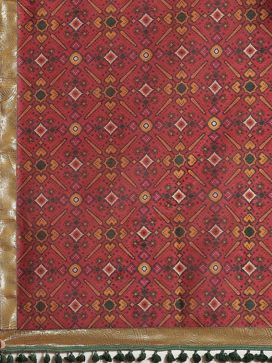 Shae by SASSAFRAS Maroon & Green Ethnic Motifs Patola Saree