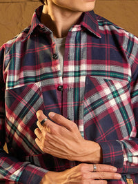 DENNISON Men Double Pocket Drop Shoulder Oversized Cotton Checked Shacket
