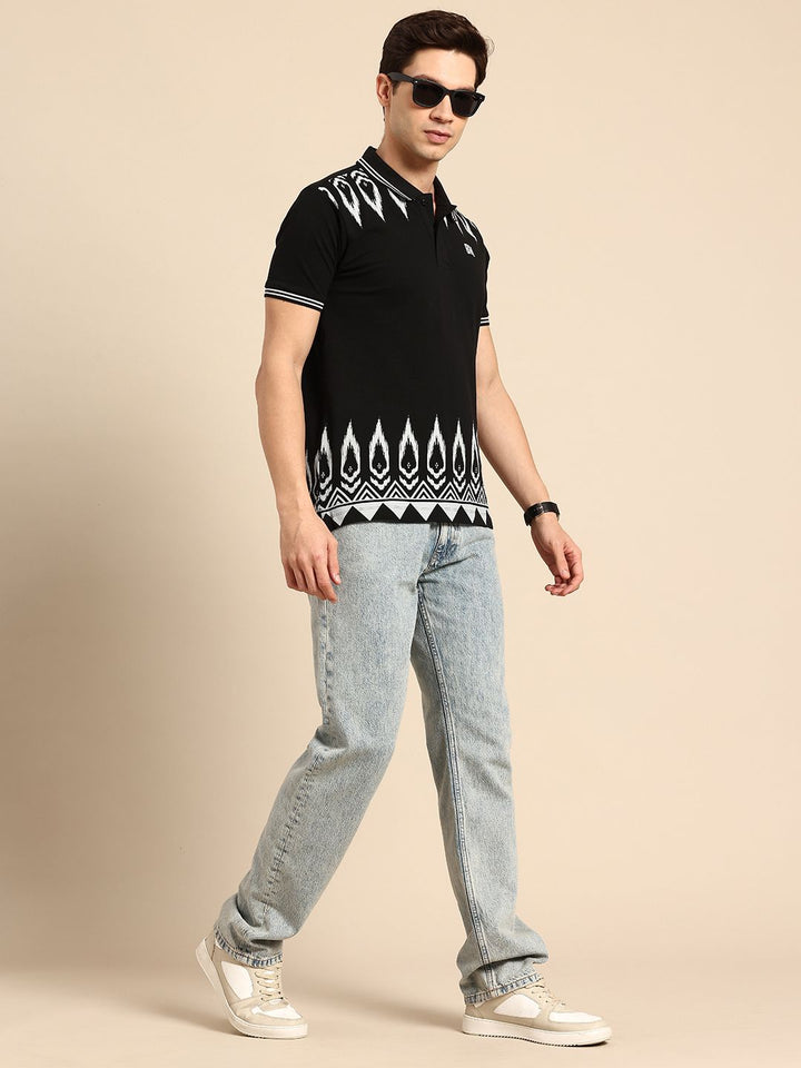Being Human Pure Cotton Geometric Printed Polo Collar T-shirt
