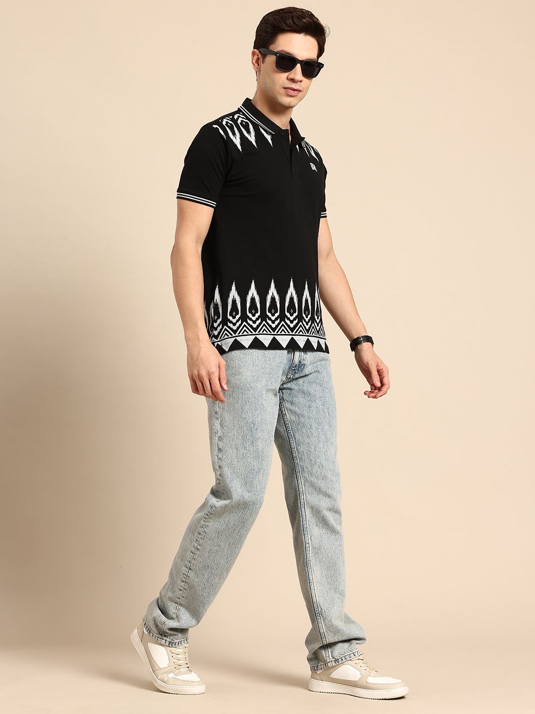 Being Human Pure Cotton Geometric Printed Polo Collar T-shirt