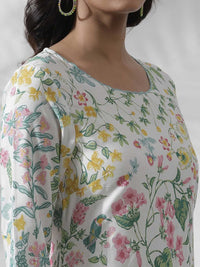 W White Floral Printed Straight Kurta