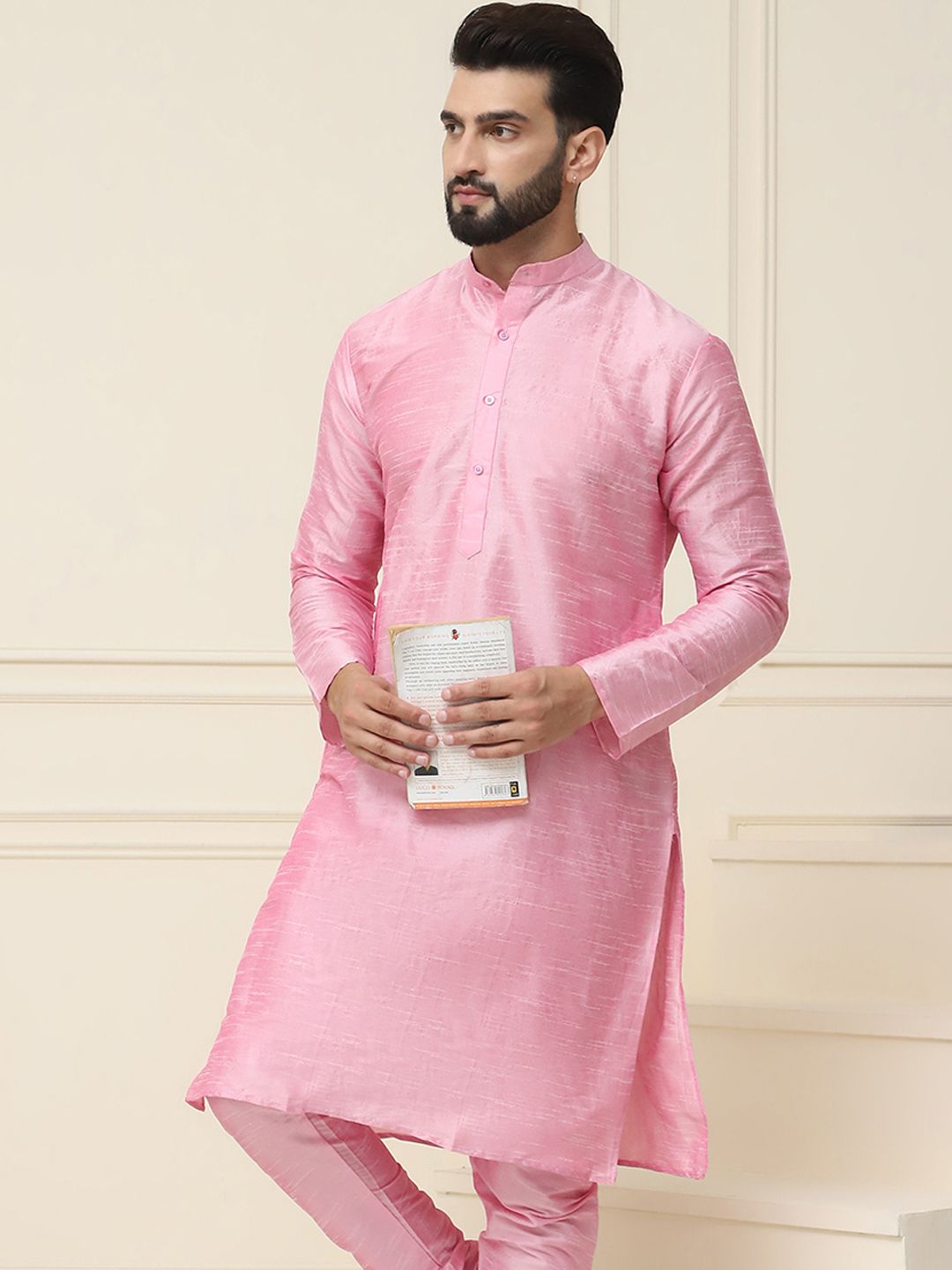 SOJANYA Men Pink Solid Kurta Lurus