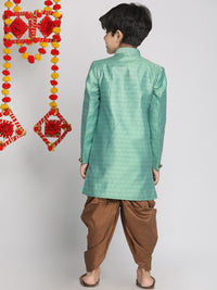Vastramay Boys 'Green and Coffee Brown Indowestern Sherwani dan Cowl Dhoti Pant Set