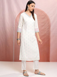 Vishudh White Ethnic Motifs Printed Pure Cotton Straight Kurta & Trousers With Dupatta