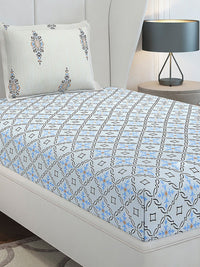 Monte Carlo Grey & White Printed Cotton 144 TC Single Bedsheet Set 2.29 m x 1.52 m