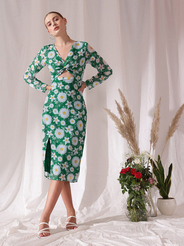 STREET 9 Floral Print Georgette Fit & Flare Midi Dress