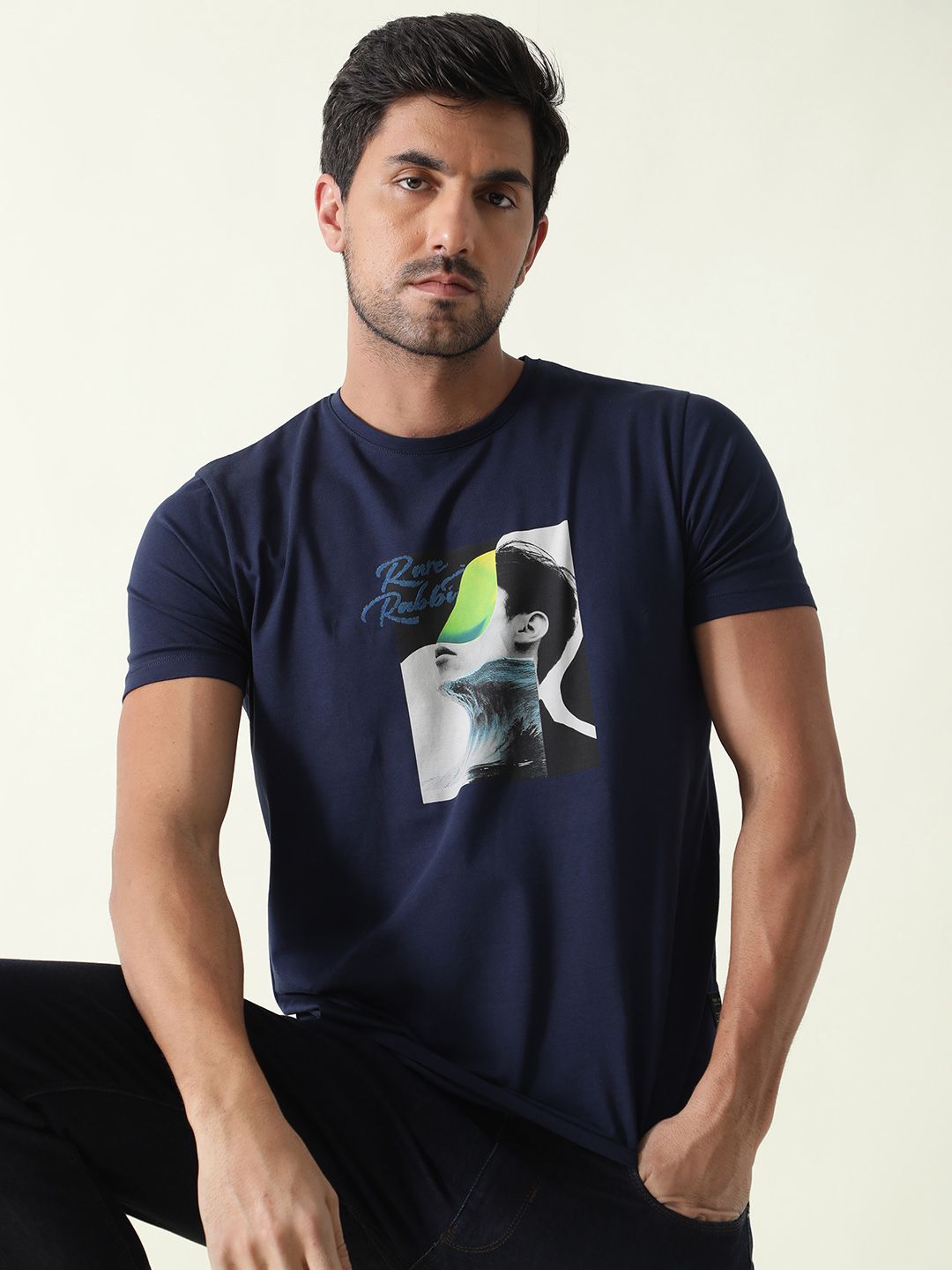 RARE RABBIT Men Minx Graphic Printed Slim Fit T-Shirt