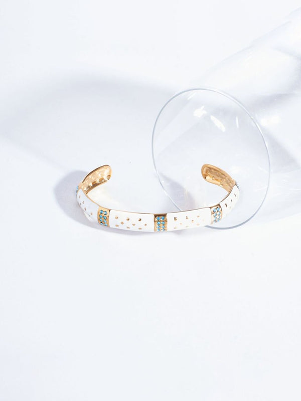 SALTY Women Stainless Steel Stone Studded Opulent Gold Cuff Accents Bracelet
