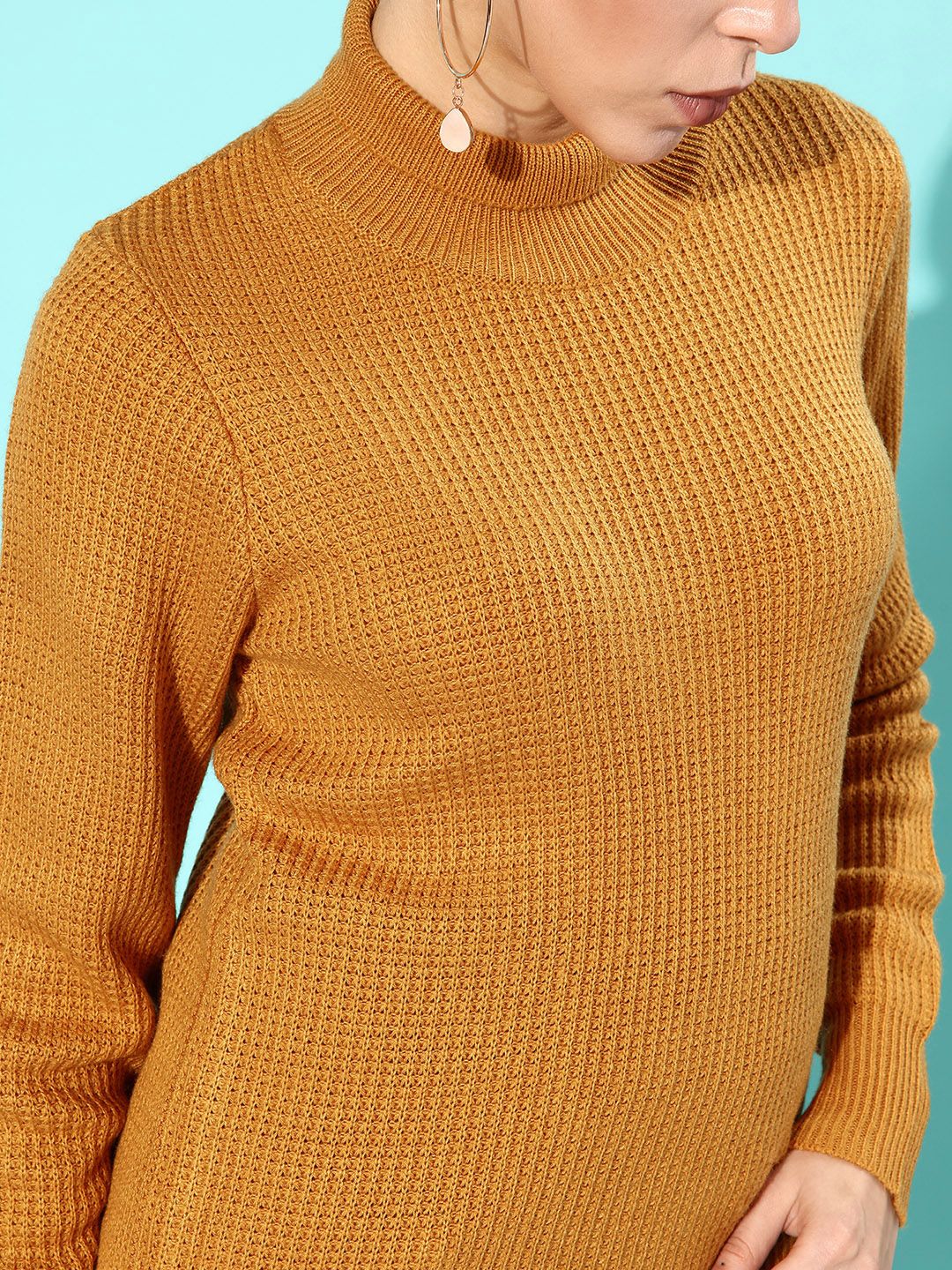 ether Women Mustard Yellow Self Design Pullover